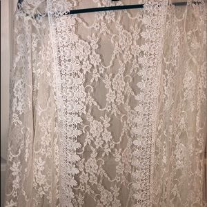 White embroidery mesh kimono